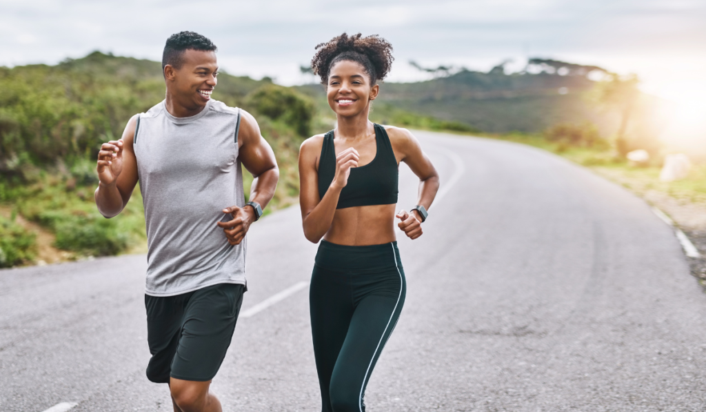 A young couple jogging